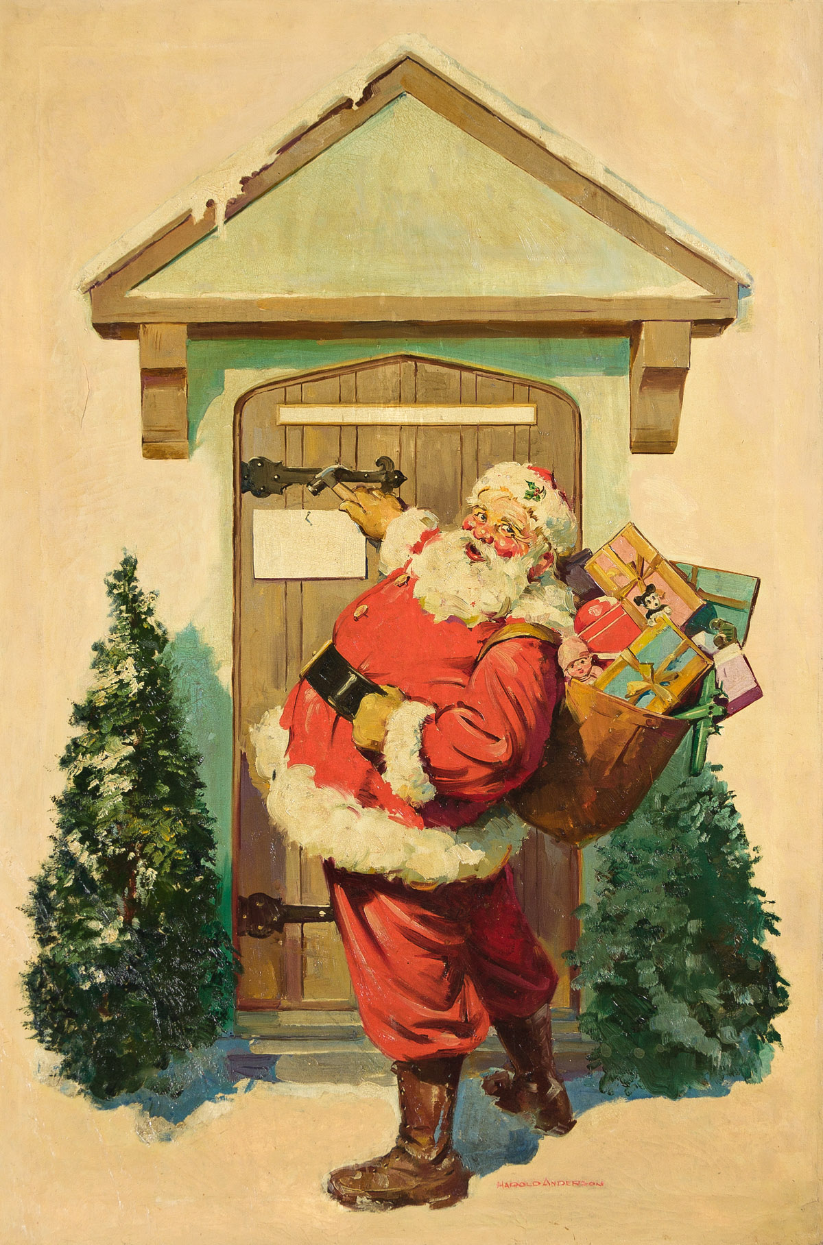 HAROLD ANDERSON (1894-1973) Santa Claus heading out.  (CHRISTMAS)